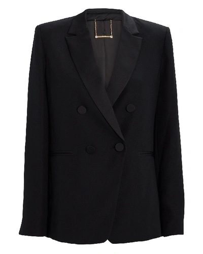 Frame Double-breasted Tux Satin Blazer In Black