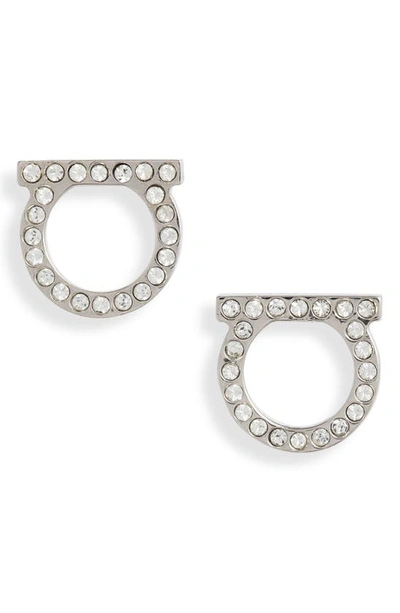 Ferragamo Gancio Crystal Stud Earrings In Silver