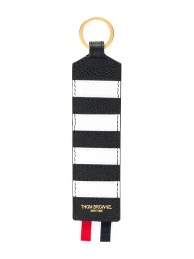 Thom Browne 4-bar Stripe Pebbled Key Holder In Black