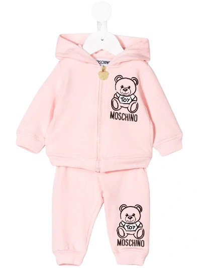 Moschino Babies' Logo Teddy Print Tracksuit Set In 粉色