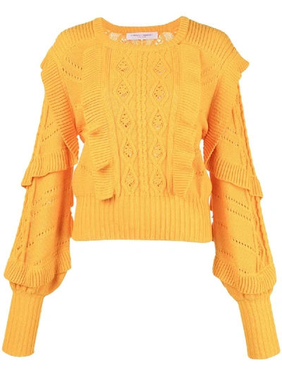 Carolina Herrera Cable Stitch Ruffled Jumper In Yellow