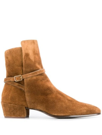 Saint Laurent Clementi Suede Boots In Brown