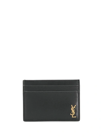 Saint Laurent Black Small Logo Leather Cardholder In Black