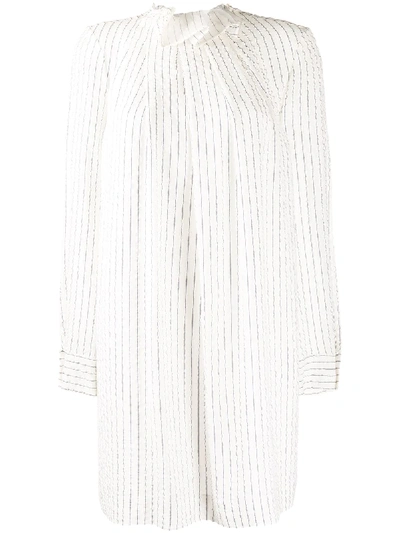 Nina Ricci Striped High Neck Dress In White