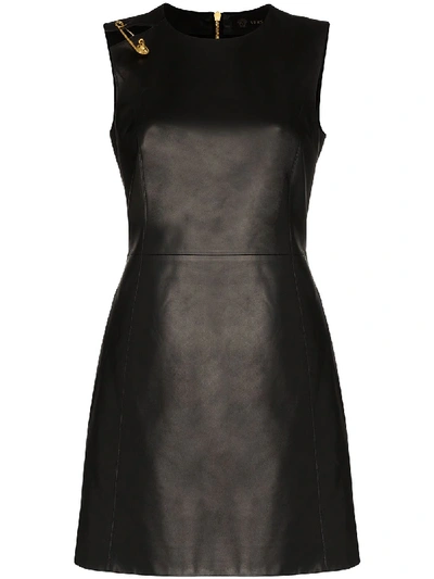 Versace Safety-pin Sleeveless Leather Dress In Black