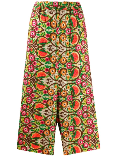 Pre-owned Comme Des Garçons 2000s Floral Embroidered Trousers In Brown