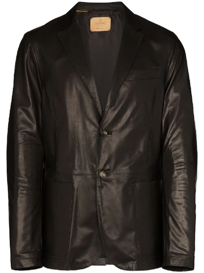 Ajmone Seta Single-breasted Leather Blazer In Black