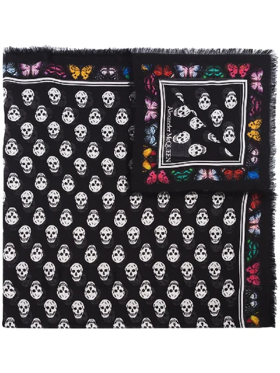 Alexander Mcqueen Butterfly And Skull-print Scarf In Black