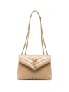 Saint Laurent Beige Loulou Logo Leather Shoulder Bag In Brown