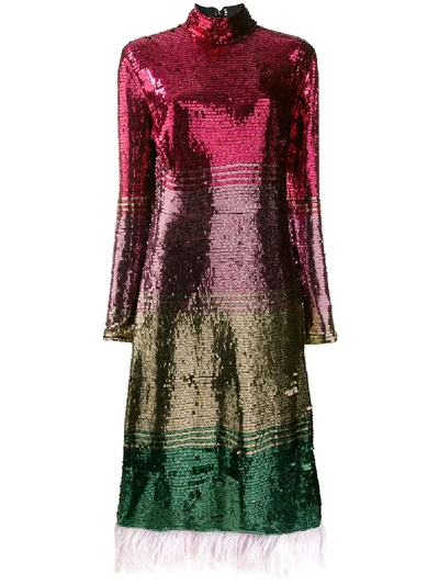 La Doublej Feather-trim Sequinned Dress In Multicolor Oro