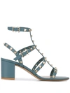 Valentino Garavani Rockstud Leather Cage Ankle Strap Sandals In Light Blue