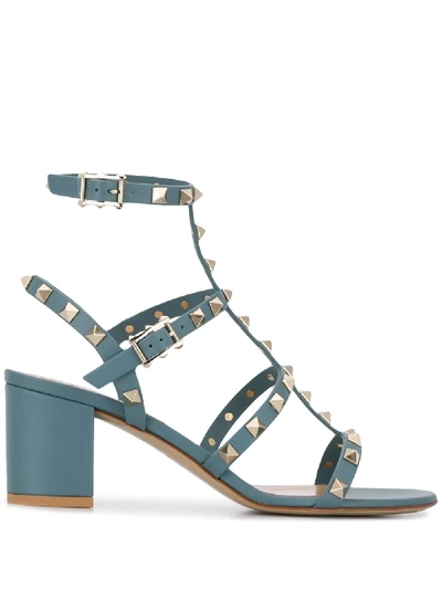 Valentino Garavani Rockstud Leather Cage Ankle Strap Sandals In Light Blue