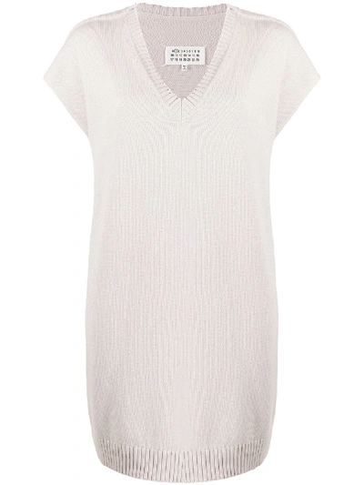 Maison Margiela Oversized V-neck Knitted Dress In Neutrals