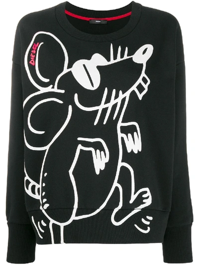 Diesel Mouse Print Crew Neck Sweatshirt In Black