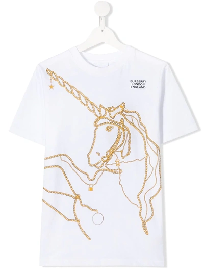 Burberry Kids' Unicorn Chain-print T-shirt In 白色