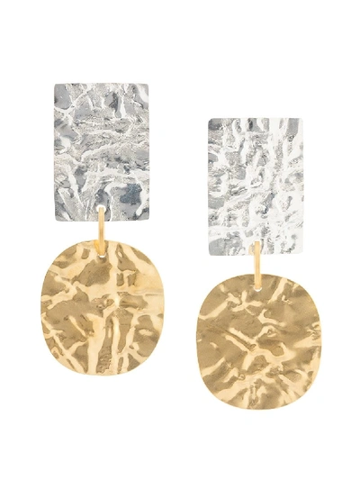 Annie Costello Brown Sculpted Earrings In Gold ,silver