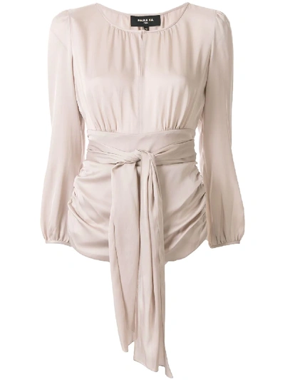 Paule Ka Keyhole Collar Ruched Detail Blouse In Neutrals