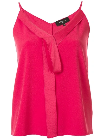 Paule Ka Bow Neckline Satin Tank Top In Pink