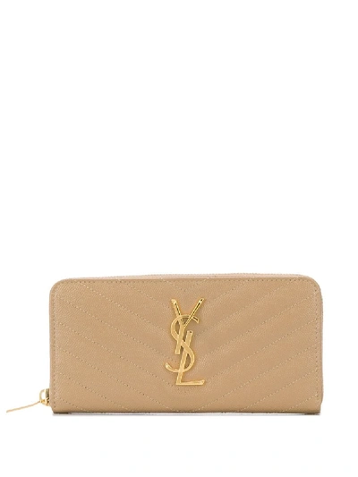 Saint Laurent Monogram Quilted Continental Wallet In Neutrals