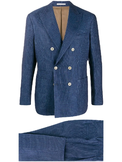 Brunello Cucinelli Striped Two Piece Suit In Blue