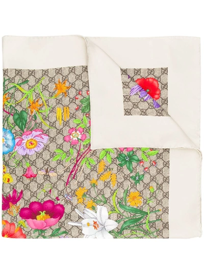 Gucci Flora Print Silk Scarf In Neutrals