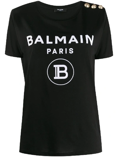 Balmain Round B Logo Print T-shirt In Black