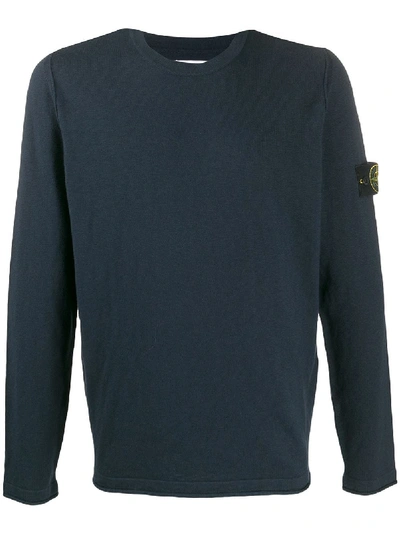 Stone Island Logo-patch Knitted Jumper In Blue