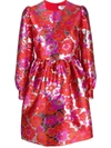 Msgm Floral Jacquard Flared Dress In Red