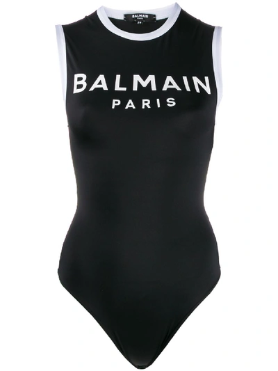 Balmain Logo Print Bodysuit In 黑色