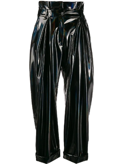 Black Coral High-rise Paperbag Trousers In Black