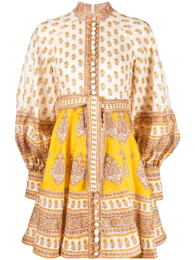 Zimmermann Contrast Print Smock Dress In Neutrals