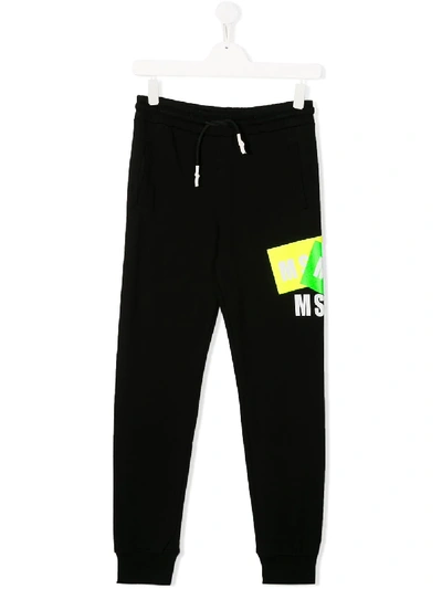 Msgm Teen Logo Print Trousers In Black