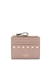 Valentino Rockstud Zipped Cardholder In Neutrals