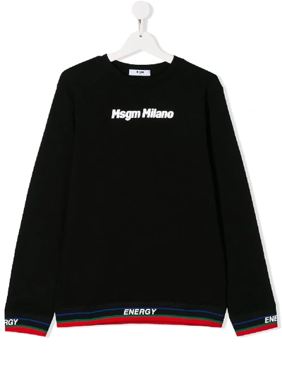 Msgm Teen Side Striped Sweatshirt In Black