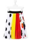 Msgm Pleated Print Crepe De Chine Skirt In White