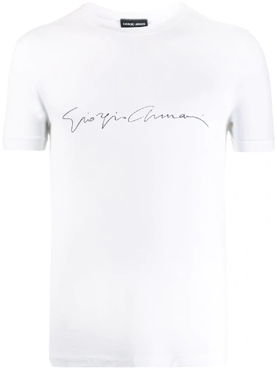 Giorgio Armani Logo Embroidered T-shirt - 白色 In White