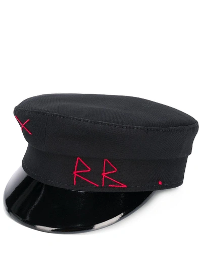 Ruslan Baginskiy Black Monogrammed Wool Baker Boy Hat - 黑色 In Black,red