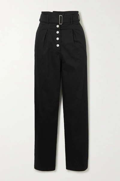 The Range Belted Grain De Poudre Cotton-blend Straight-leg Trousers In Black