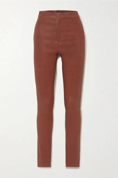 Zeynep Arcay High-rise Skinny Leather Trousers In Brown