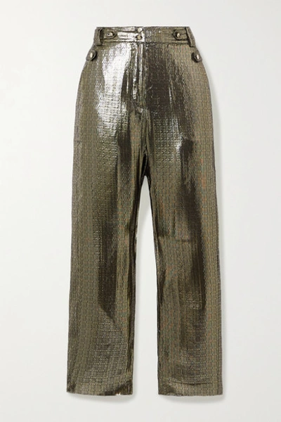 10 Crosby By Derek Lam Persis Silk And Lurex-blend Straight-leg Trousers In Gold