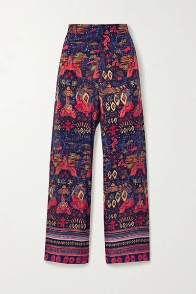 Chufy Nazca Printed Twill Wide-leg Trousers In Purple