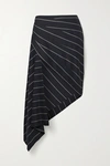 Monse Asymmetric Draped Striped Wool-twill Skirt In Midnight Blue