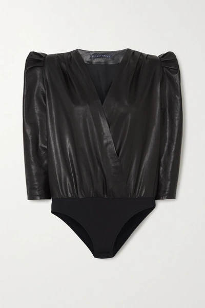 Zeynep Arcay Wrap-effect Leather Bodysuit In Black