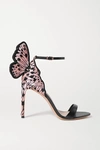 SOPHIA WEBSTER CHIARA EMBROIDERED SATIN AND LEATHER SANDALS
