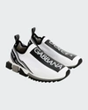 Dolce & Gabbana Men's Sorrento Logo-stripe Sock Sneakers In White/black