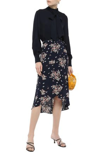 Bytimo Woman Asymmetric Floral-print Crepe Midi Wrap Skirt Midnight Blue In Black