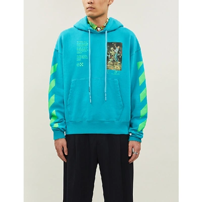 Off-white Graphic-print Cotton-jersey Hoody In Blue