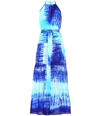 Juliet Dunn Tie Dye Halter Neck Cotton Maxi Dress In Blue