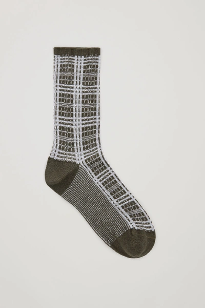 Cos Metallic Checked Socks In Green