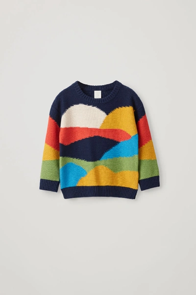Cos Kids' Colour-block Cotton-wool Mix Jumper In Blue